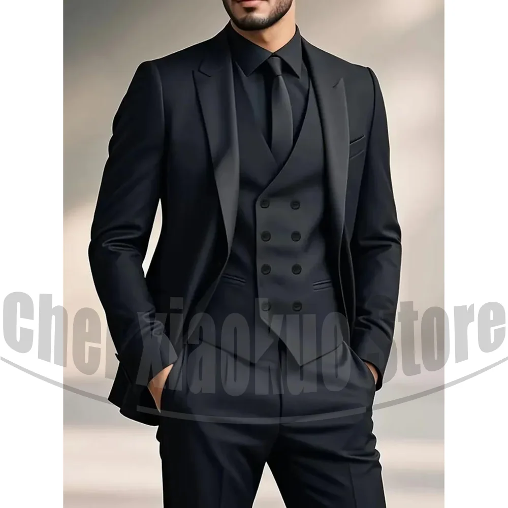 

Black Men's Three Piece Suit Fashion Single Breasted Formal Business Casual Outfit Premium Stylish Party Groom Wedding Tuxedo