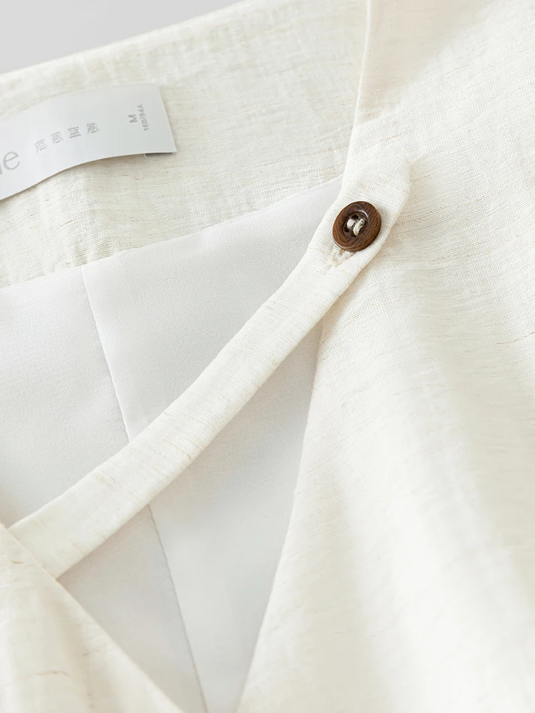 FSLE 8.8% Linen Summer Women Long Thin Single Breasted Dress Temperament V-Neck Raglan Sleeve Loose A-LINE Dress 24FS12360