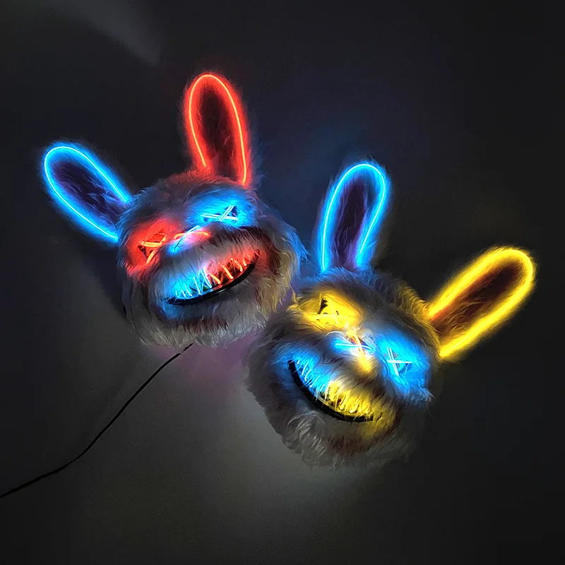 New Bloody Rabbit Luminous Led Mask Halloween Horror Bunny Mask Carnival Party Cosplay Horror Dress Up Props Gifts