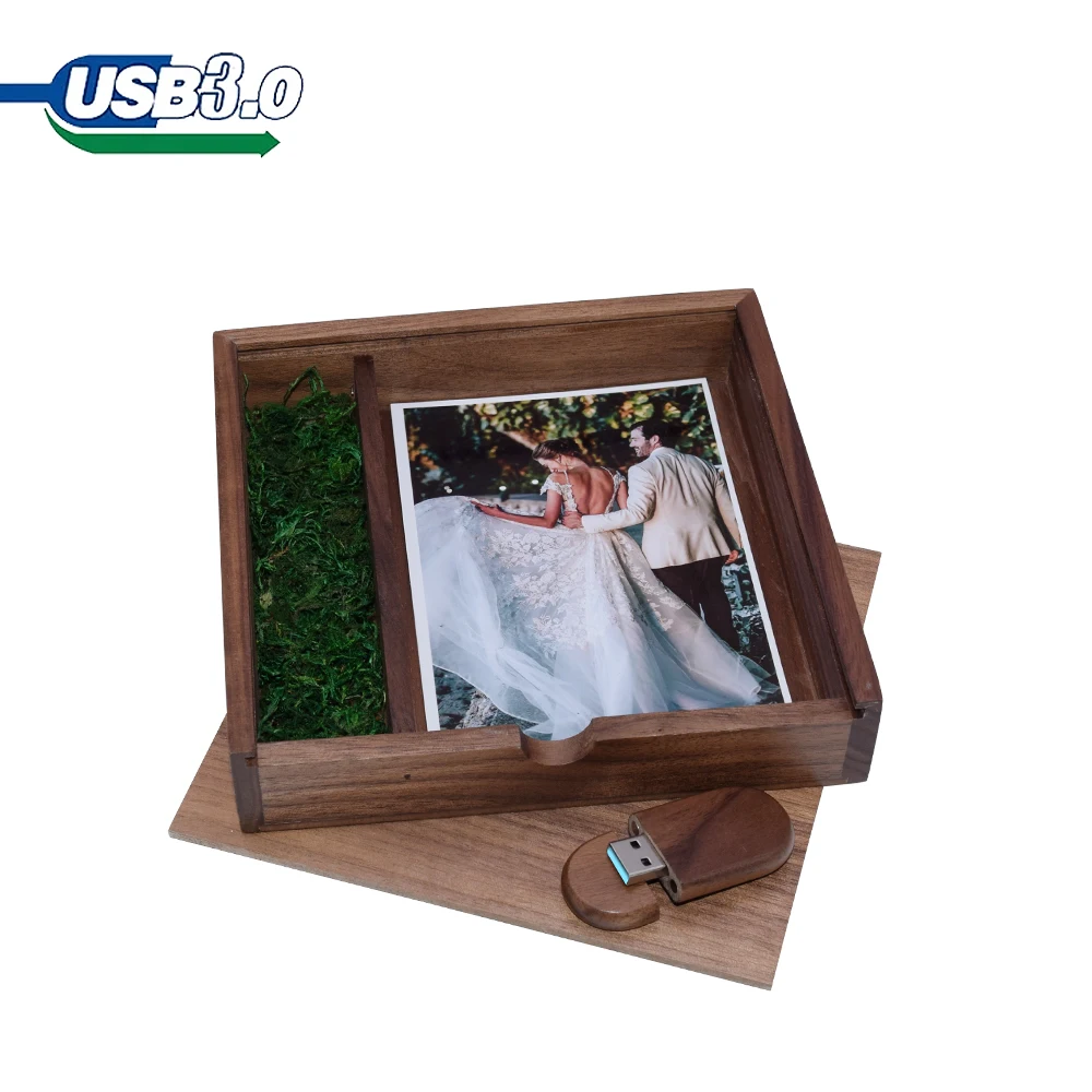 Wood Photo Gift Box USB 3.0 Flash Drives Wedding Custom Pen Drive Real Capacity Memory Stick Photography U Disk 64G