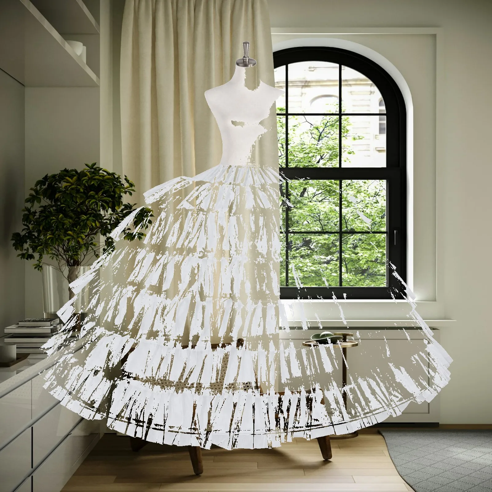 Bridal Hoop Skirt Voluminous Formalwear Skirt Support Crinoline Structured Undergarment Full Length for Brides