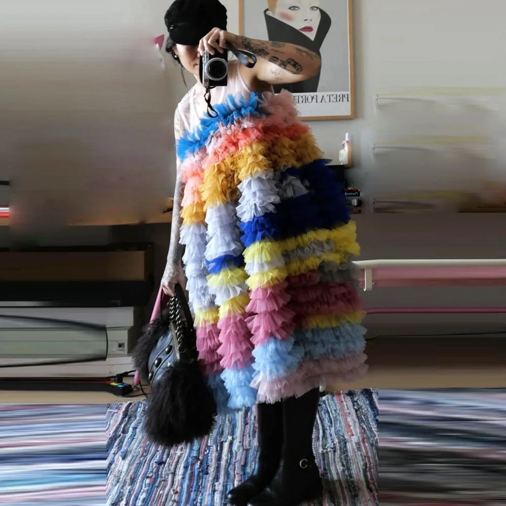 

Colorful Girls Birthday Party Dress O Neck Sleeveless Loose Tiered Puffy 2026 Summer Holiday Dress Tea Length Women Formal Dress