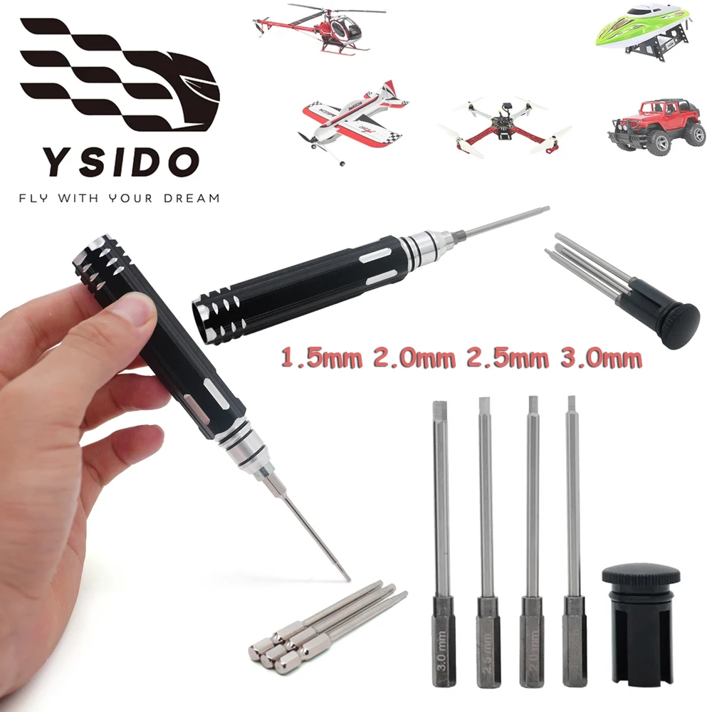 YSIDO 4-in-1-Innensechskant-Schraubendreher-Set, Inbusschlüssel H1,5 2,0 2,5 3,0 mm, Modellierung, Herstellungswerkzeug für RC-Flugzeug, FPV-Drohne, RC-Car