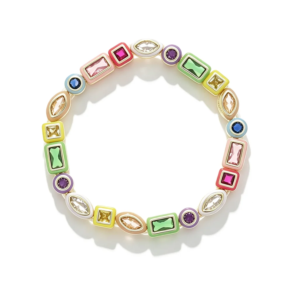New Rainbow Colorful Enamel Heart Tennis Bracelet For Women Fashion Bling CZ Stretch Adjustable Stackable Party Gift for Women