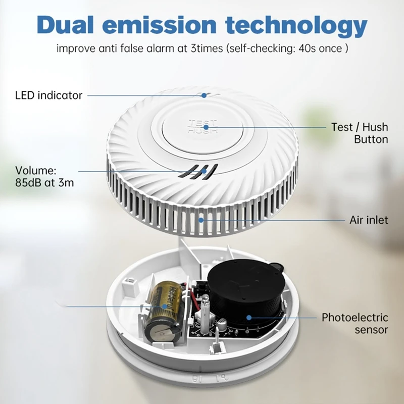 Rilevatore di fumo con batteria incorporata da 10 anni Funzione Wifi Tuya Smart Home Parlor Camera dei bambini Cucina Negozio Sensore di allarme