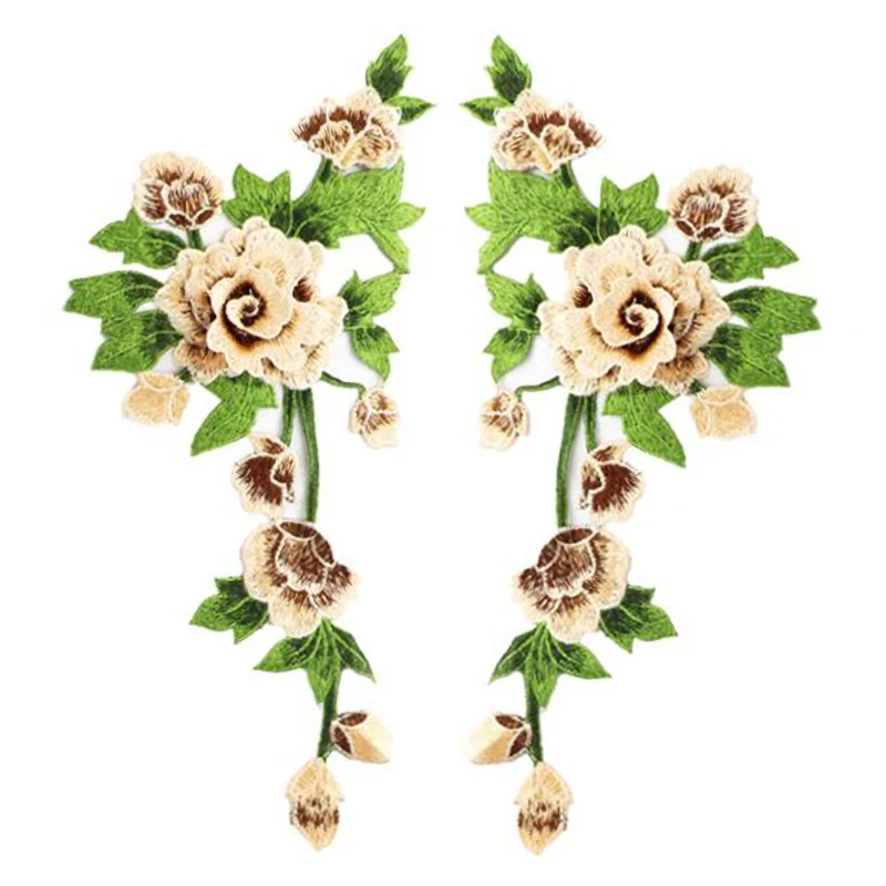 1 Paar mehrfarbige, mit Blumen bestickte Aufnäher für Kleidung, Hochzeit, Taschen, Zubehör, Applikation, DIY, Nähen, Reparatur 15 x 35,2 cm – Detail 4