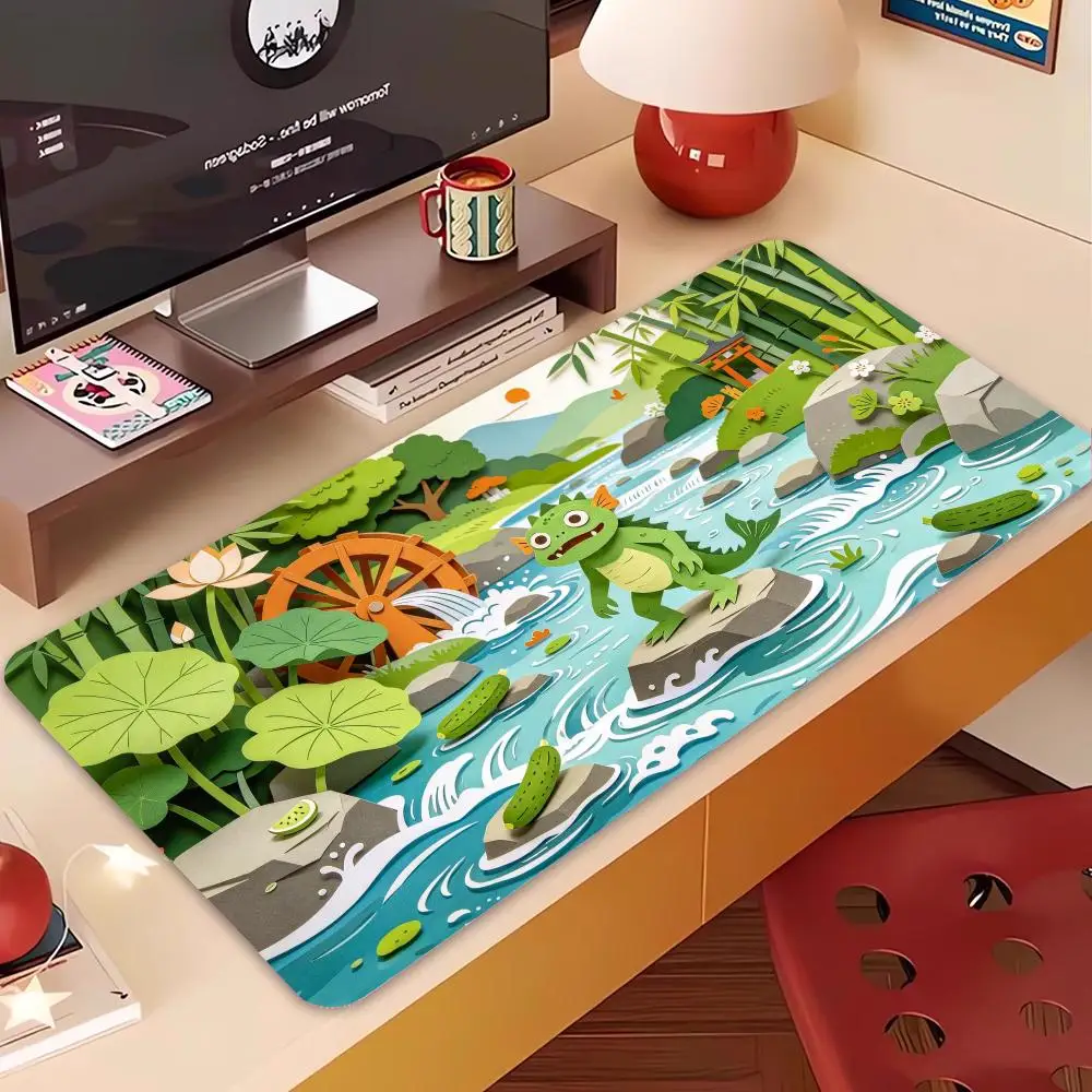 Shrine Priestess Forest Scene Table Mat Thick Rubber Base Smooth Surface Large Size For Office Study Desk Decor