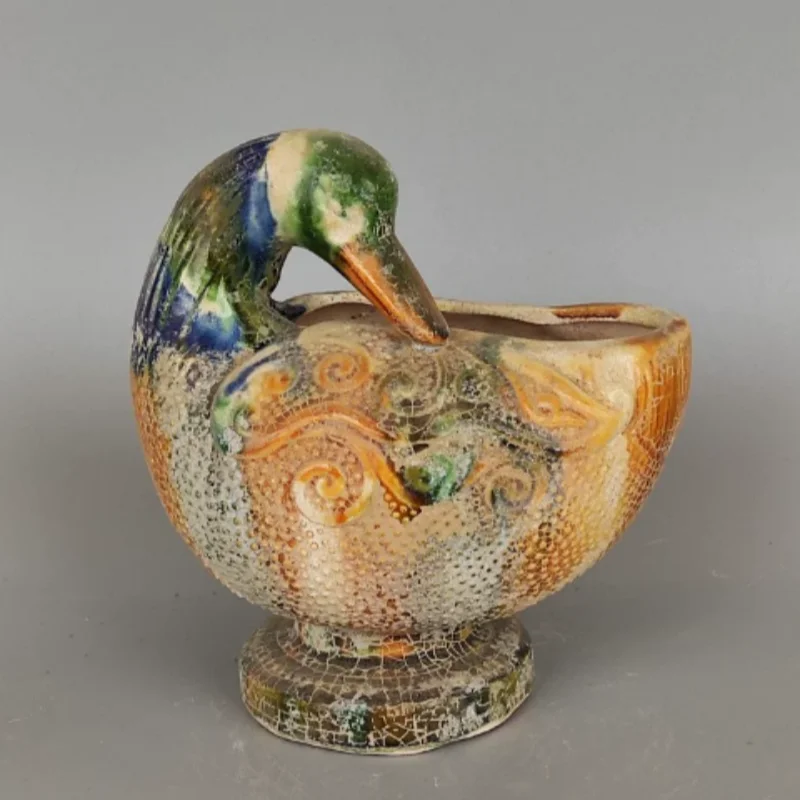 Vintage Tang Sancai Duck-shaped Brush Washer - Traditional Ceramic Water Vessel, Scholarly Desk Decor & Collectible