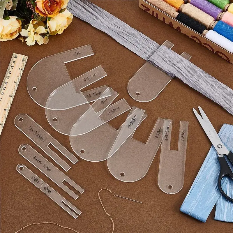 A34R 9 Sizes Quick Pleater,1/2-4Inch Acrylic Sewing Tools,Quick Pleater Set Fabric Pleating Tool For Quilting,Sewing,Beginner