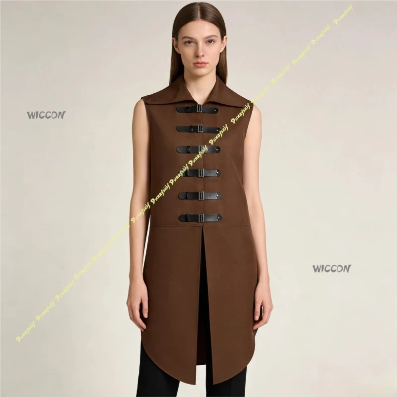 

Костюмы для косплея, мужской кожаный жилет без рукавов с воротником-стойкой и пряжкой, средневековый жилет эпохи Возрождения, паладин, зеленый жилет на Рождество, Хэллоуин