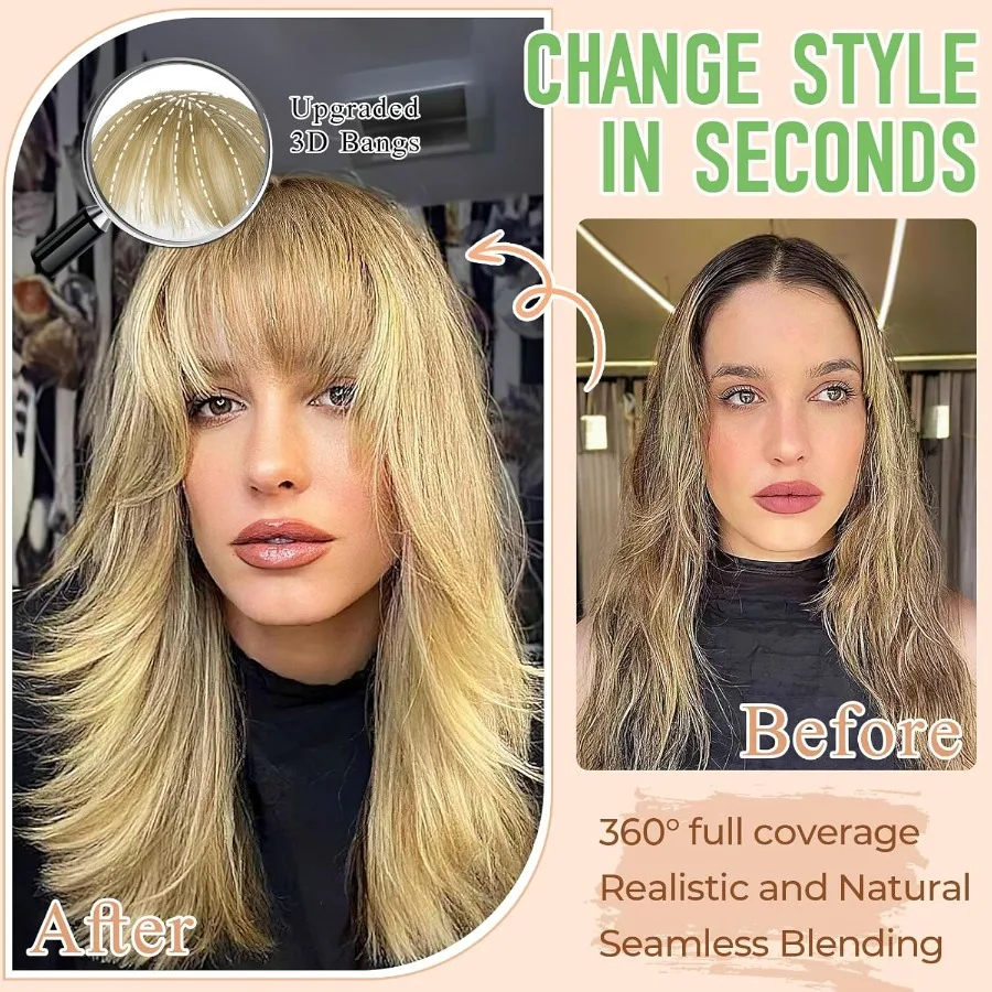 3603D الشعر الاصطناعية واقعية توبر للنساء مع الانفجارات وهمية بني داكن Wispy مثالية للارتداء اليومي غطاء الشعر ذو المظهر الطبيعي