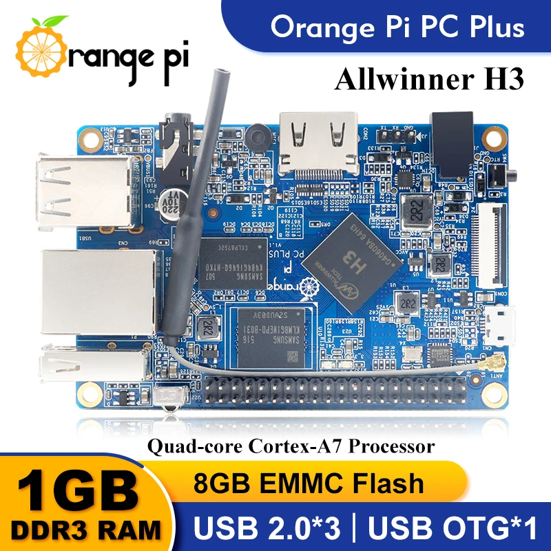 Orange Pi PC Plus Single Board Computer 1G RAM 8GB EMMC Allwinner H3 Wifi Run Android4.4 Ubuntu Debian OS Demo Development Board