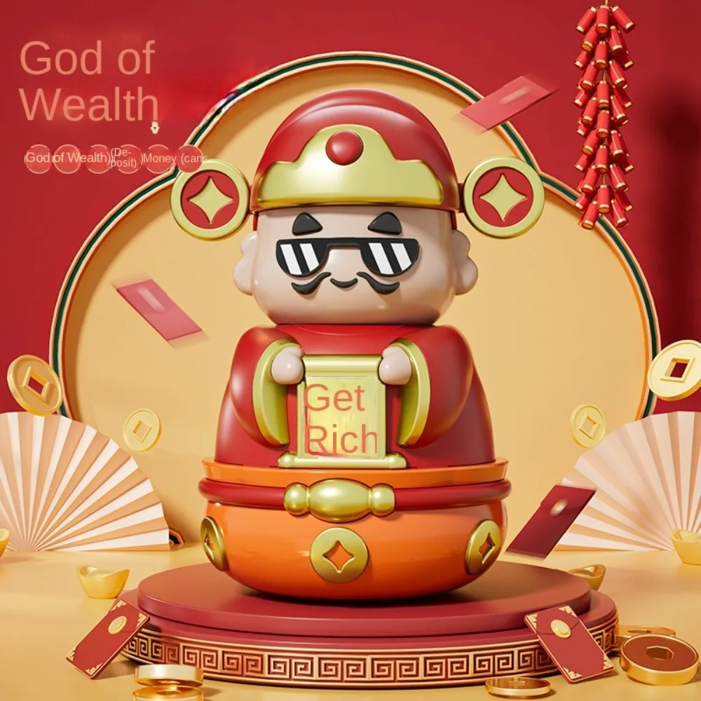 Tanque de ahorro, hucha del dios de la riqueza, buen simbolismo, adornos decorativos de Dios chino, cajas de dinero de dibujos animados que se pueden abrir