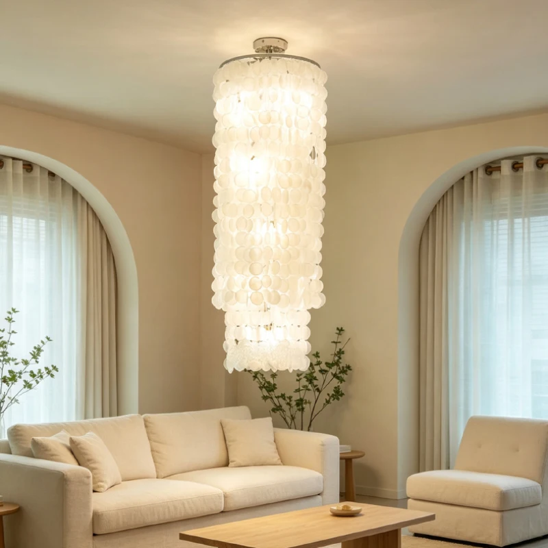 Luxury Natural Shell Long cylindrical LED Chandelier Room Decor Pendant Light For Living Room Bar Foyer Lighting Fixtures