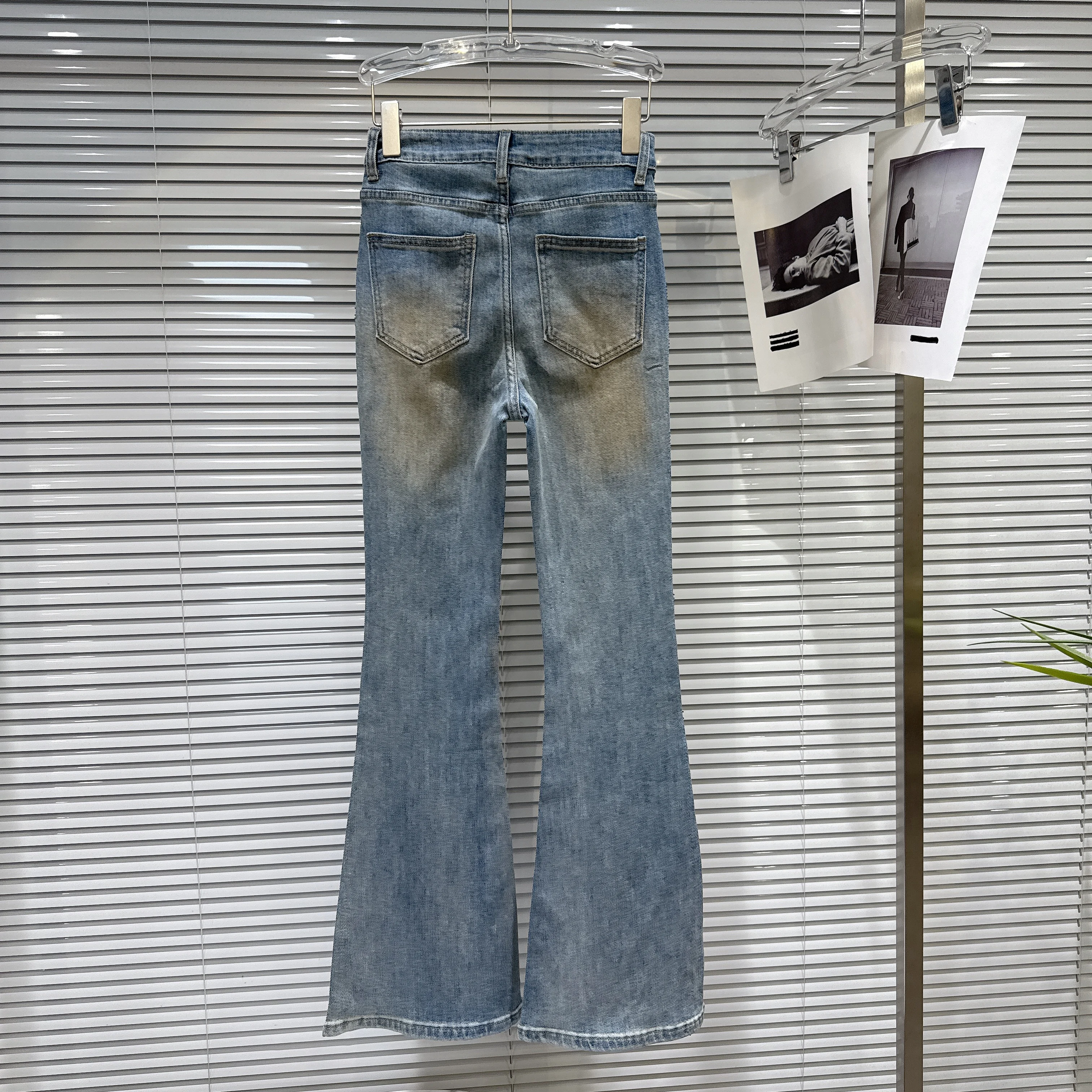 アメリカンスタイルファッション レトロ ヘビーインダストリー ダイヤモンド ハイウエストジーンズ スリムフィット 多用途 ブルー フレアデニム ロングパンツ レディース