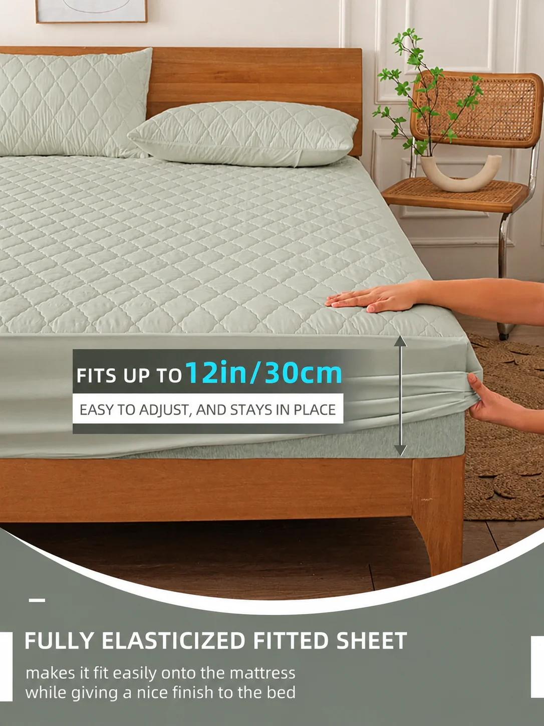 1 piece of green quilted bedsheet, soft, breathable, and durable bed protection pad, for single, double, queen, and king beds