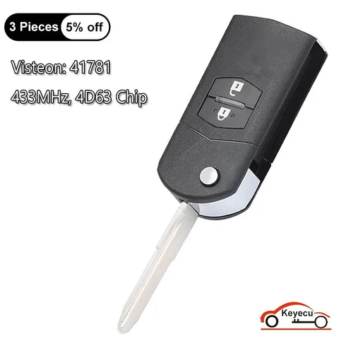 Чип KEYECU с 2 кнопками, 433 МГц, 4D63 для Mazda 3 BK Series 2006-2009 BT50 2006-2020, автоматический флип-брелок с дистанционным управлением Visteon: 41781