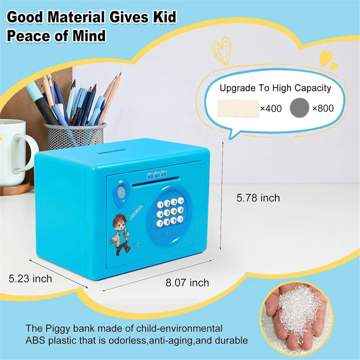 Piggy Bank for Kids,Fingerprint Password Money Saving Box,Coin Bank Money Safe ATM Machine Gift for Birthday