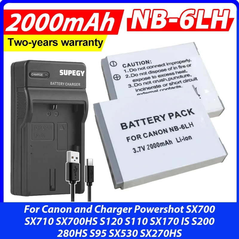 NB-6LH NB-6L 2000mAh Battery For Canon and Charger Powershot SX700 SX710 SX700HS S120 S110 SX170 IS S200 280HS S95 SX530 SX270HS