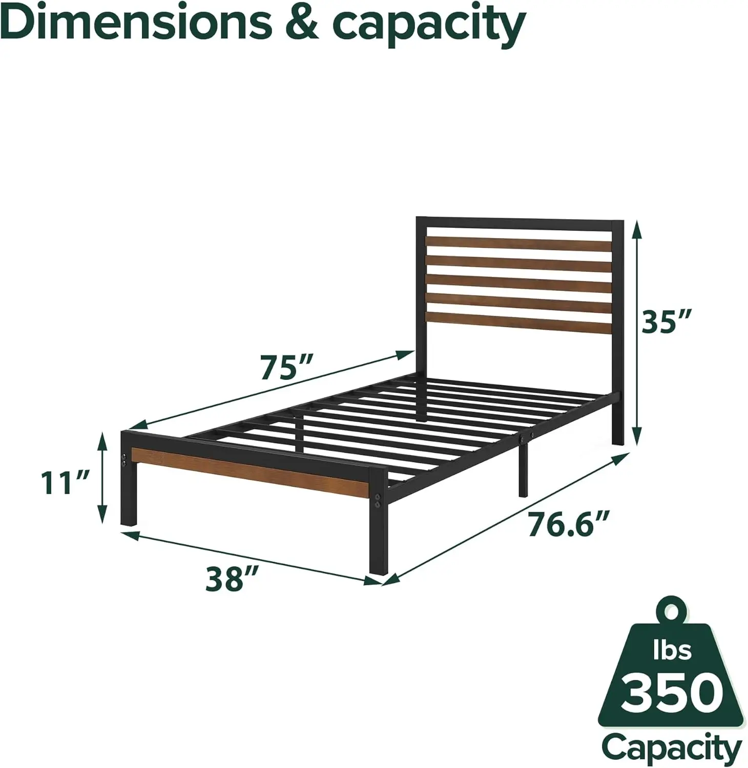Kai Bamboo and Metal Platform Bed Frame with Headboard, No Box Spring Needed, Easy Assembly, Twin image 5