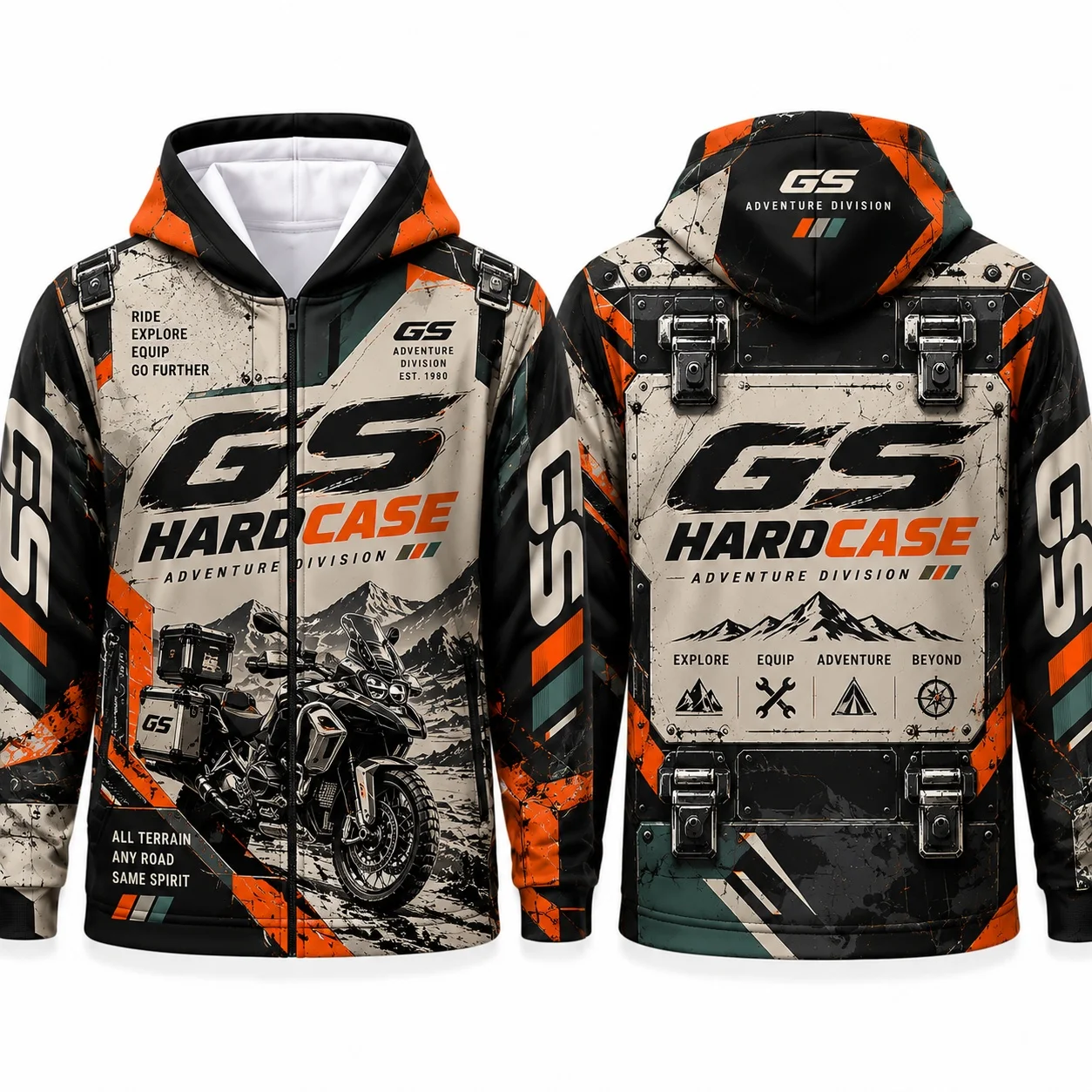 GS Liquid Metal Motorcycle Zip Up Hoodie Men Unisex Adventure Biker Graphic Jacket Outdoor Streetwear