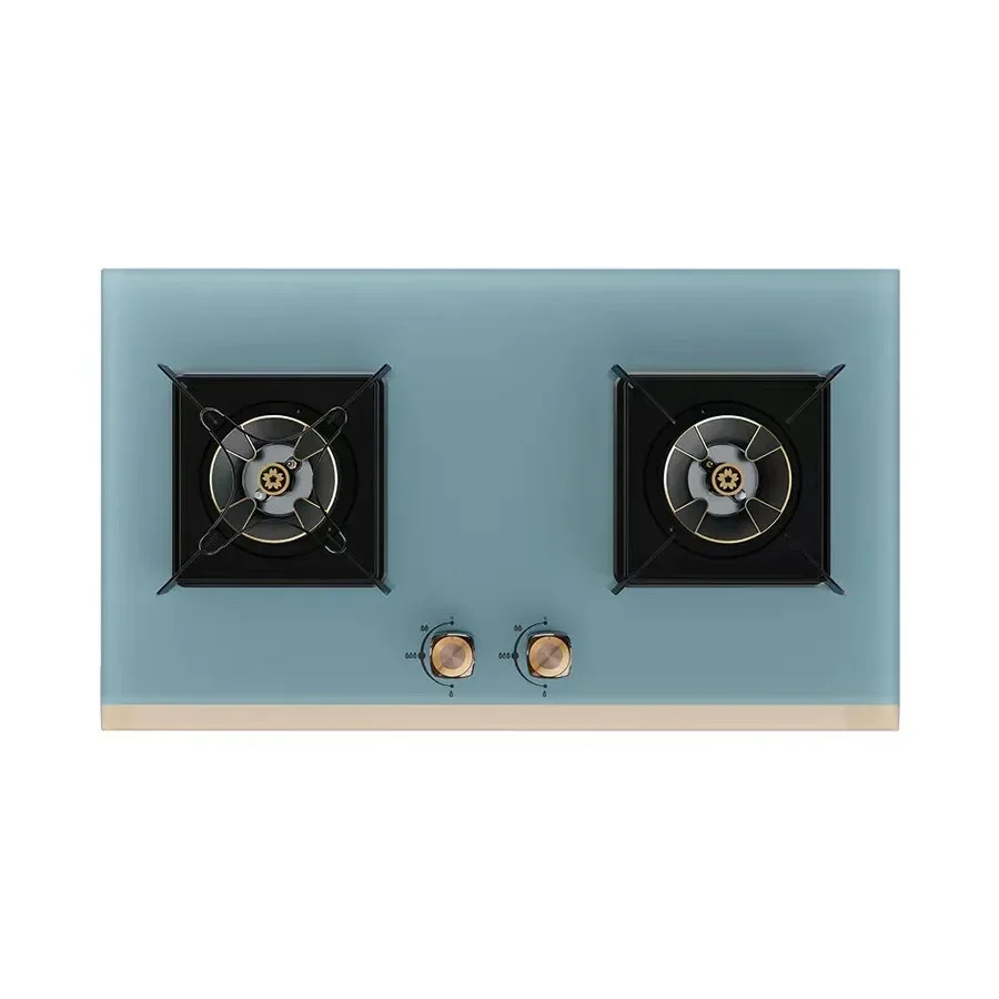 Vendite calde transfrontaliere Able Vendita calda Stufa a gas in vetro temperato Piano cottura incorporato Cucina Stufa a gas a 2 fuochi in ghisa