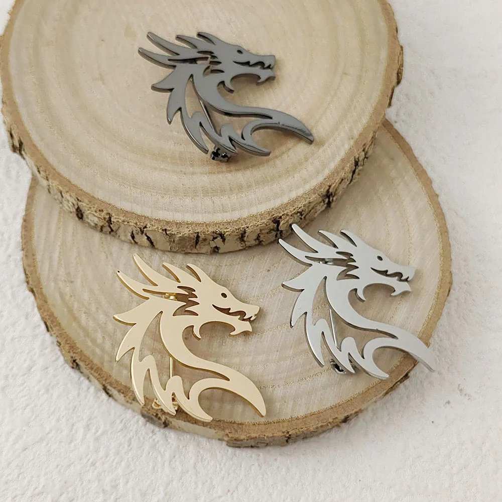 

Brand-new dragon-shaped suit shirt collar stainless steel brooch, metal pins for men and women, party jewelry accessories