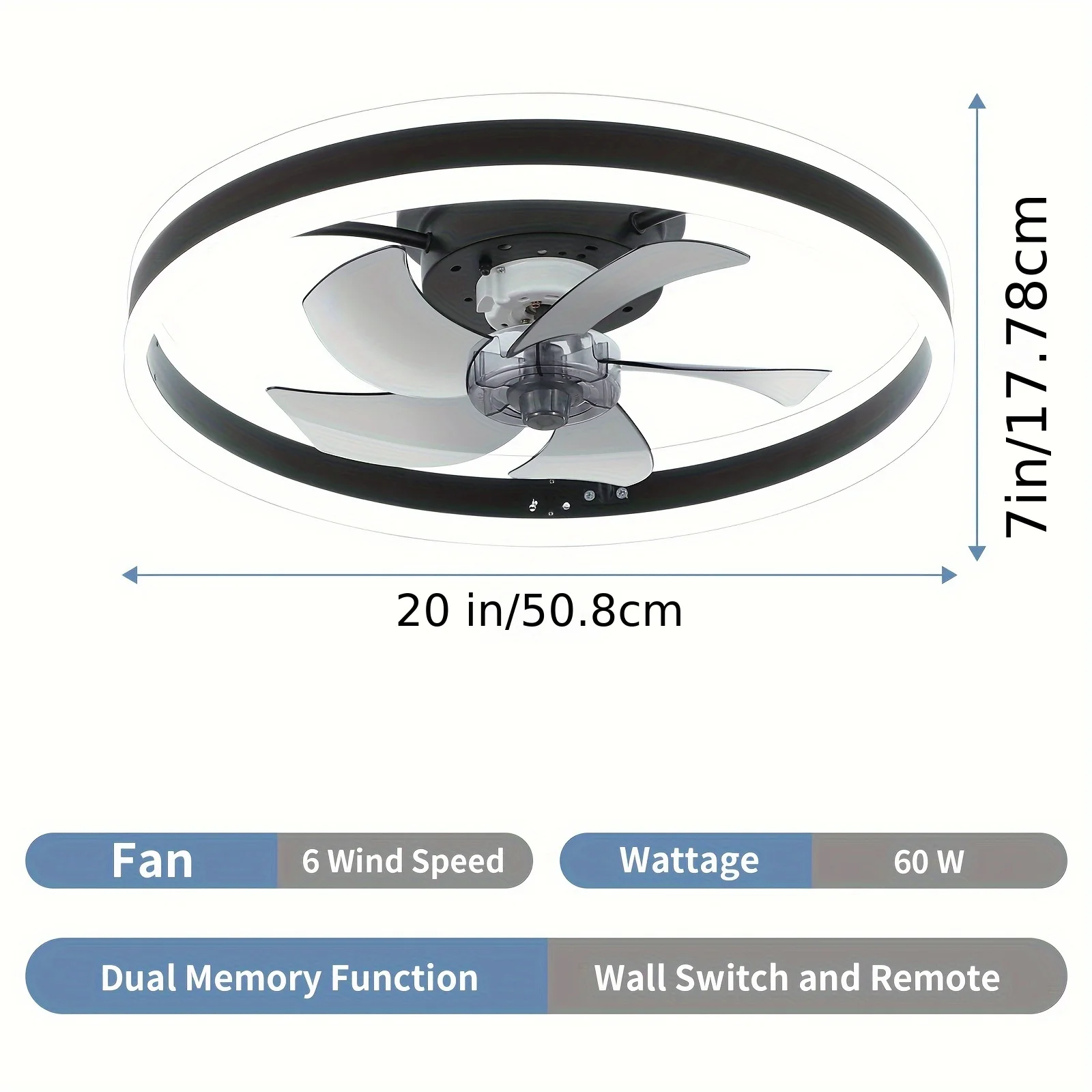 Recessed Ceiling Fan Light with Light and Remote Control, 19.6 Inch White Modern Smart Bedroom Ceiling Fan