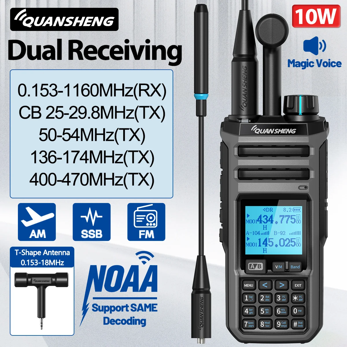 Quansheng TK11 5 10W Dual Receiving HF VHF UHF USB AM FM LSB CW 27MHz CB LW MW SW SSB Multi Band Spectrum Analyzer Ham Radio