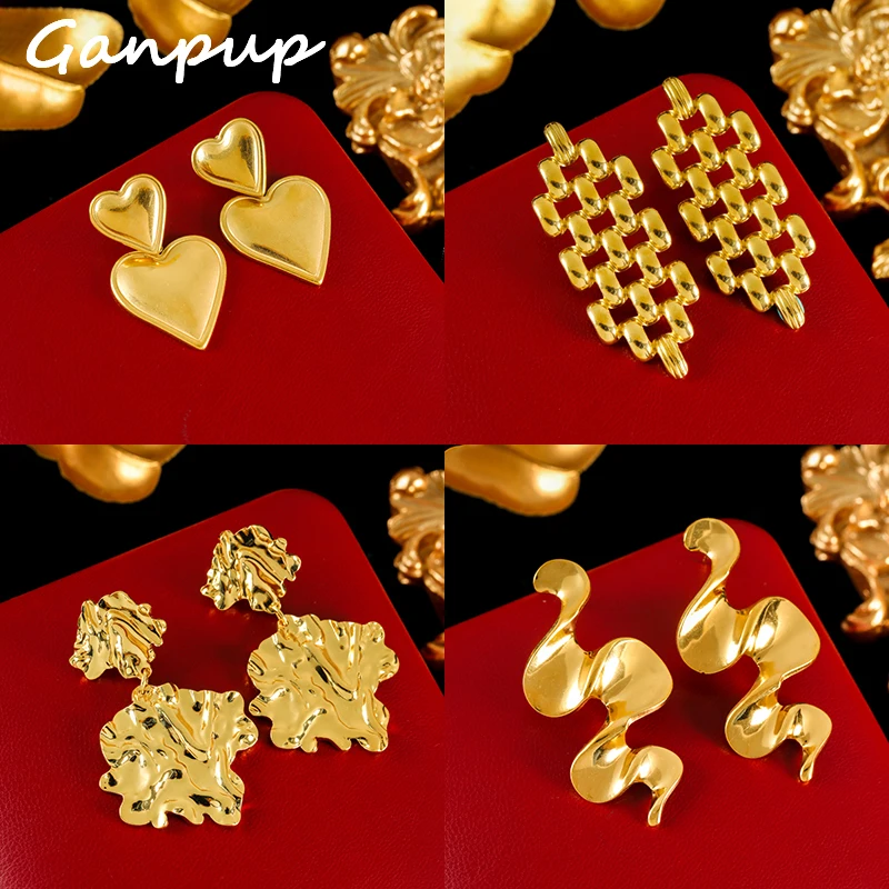 

GANPUP 316L Stainless Steel Gold Color Waterproof Drop Earrings For Women Daily Wear Exquisite Ear Dangle Jewelry Birthday Gift
