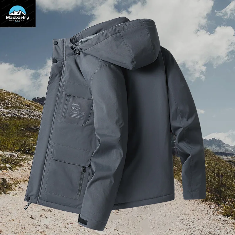 Parka con forro polar para hombre, chaqueta de carga impermeable a prueba de viento, abrigo cálido con múltiples bolsillos, sombrero desmontable, invierno, 2023