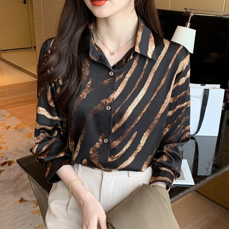 Chiffon Women's Shirts Summer New Printed Vintage Blouses Korean Clothing Sales Loose Fashion Long Sleeves Women Tops