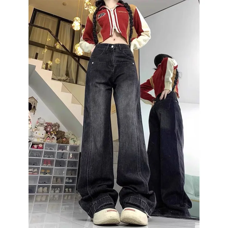 

Женские джинсы с высокой талией, заклепки, цепочка, бусины, кисточки, блестки, жемчуг, женская джинсовая мода, готический панк, эмо, гот, альтернатива