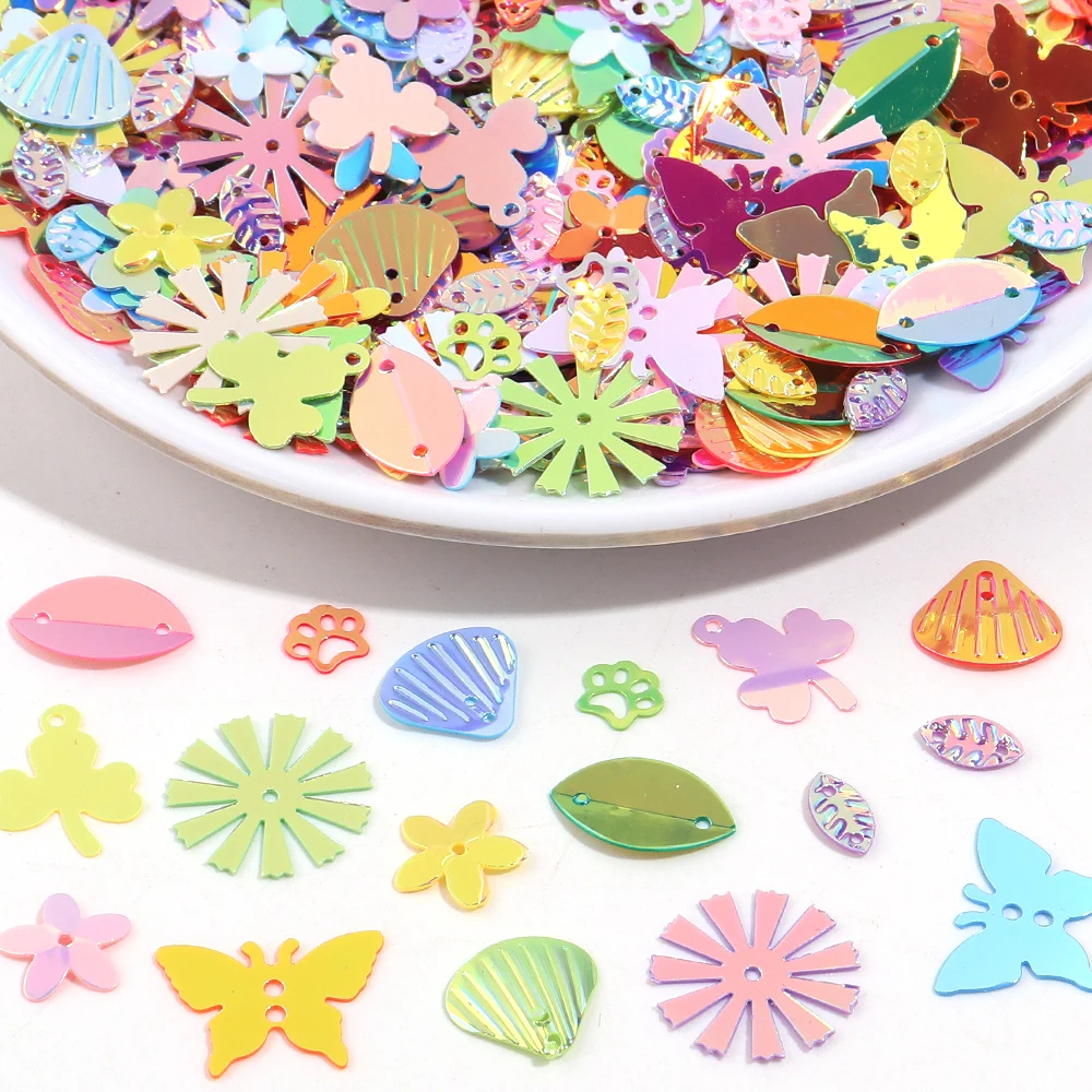 20g Bunte Glänzende Pailletten Blumen Schmetterling Muschel Flache PVC-Pailletten für DIY-Bastelarbeiten Schmuck Dekoration Kleidung Nähzubehör – Detail 4