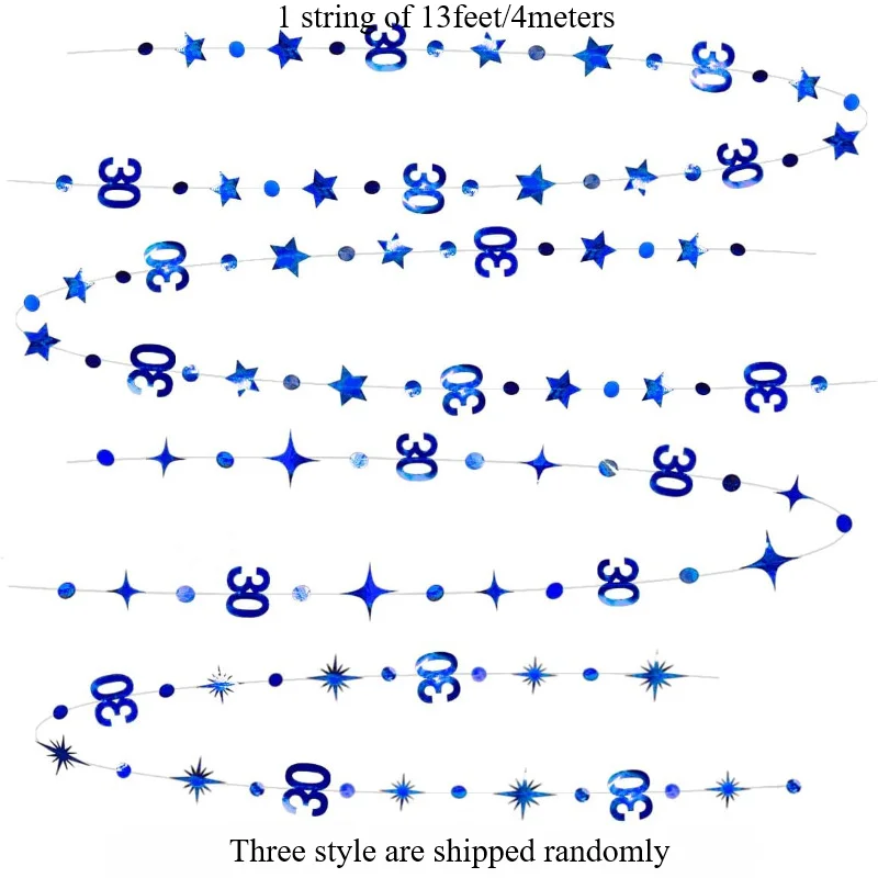 Blue 30th Birthday Decorations Number 30 Circle Dot Twinkle Star Garland Backdrop for 30 Year Old Birthday Party Supplies
