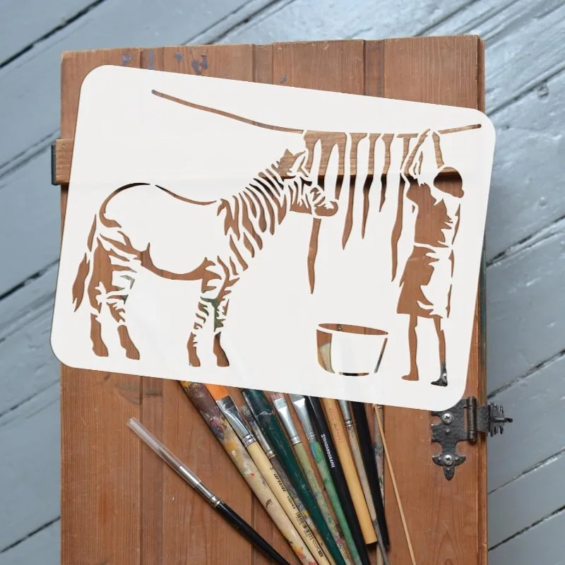 1pc Banksy Zebra Wash Stencil 8.3x11.7inch Reusable Banksy Theme Painting Template DIY Craft Zebra Animal Stencil for Painting