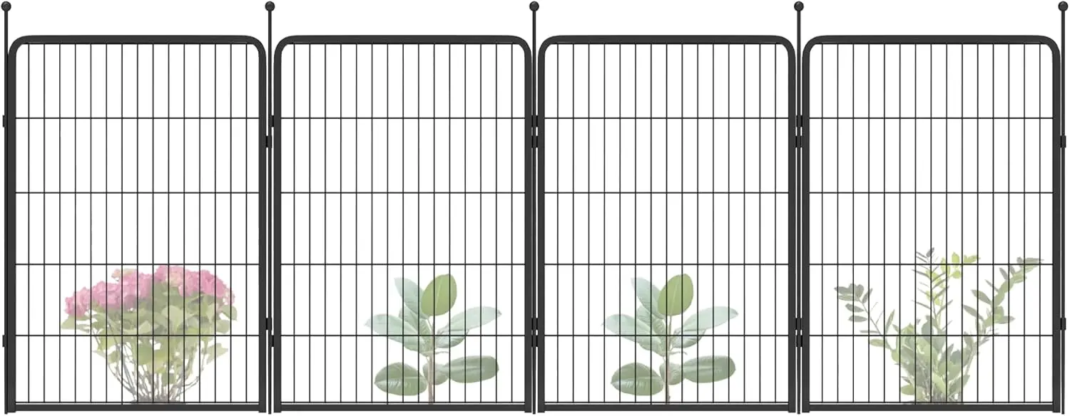 

Heavy Duty Metal Garden Fence for Dogs and Rabbits, 40in High x 9.1ft Long, 4 Panels Black Outdoor Barrier