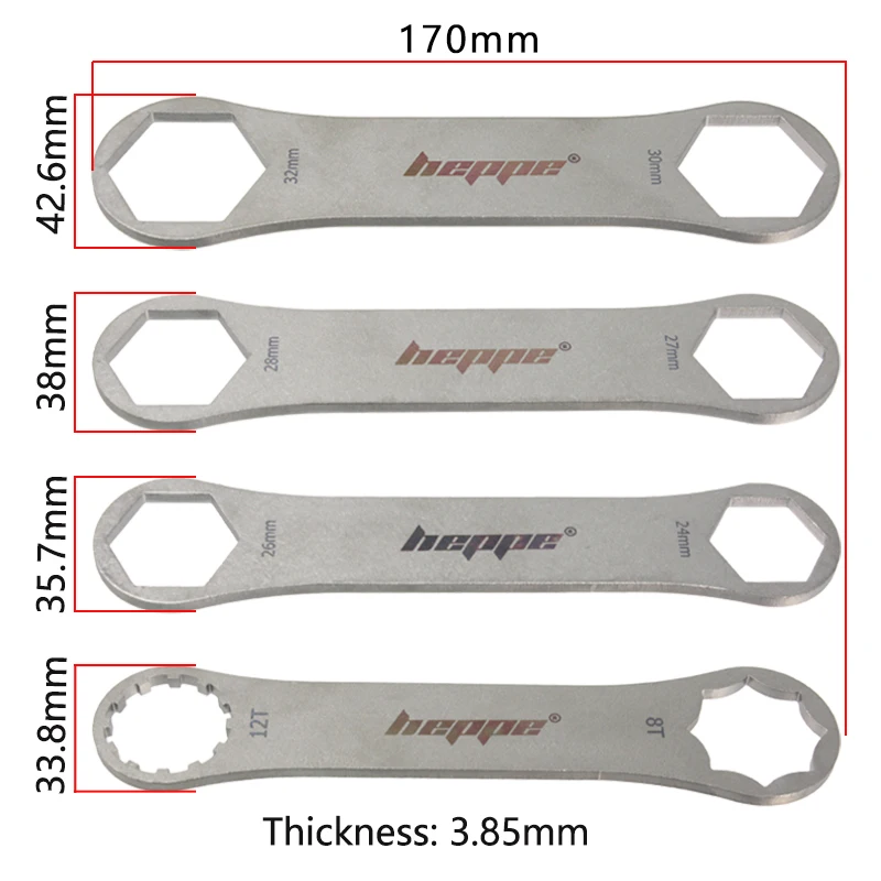 HEPPE Bike Fork Shoulder Wrench Bicycle Front Fork Repair Tool Fork Cap Spanner 8-12T/24/26/27/28/30/32mm for XCR XCT XCM ST RST