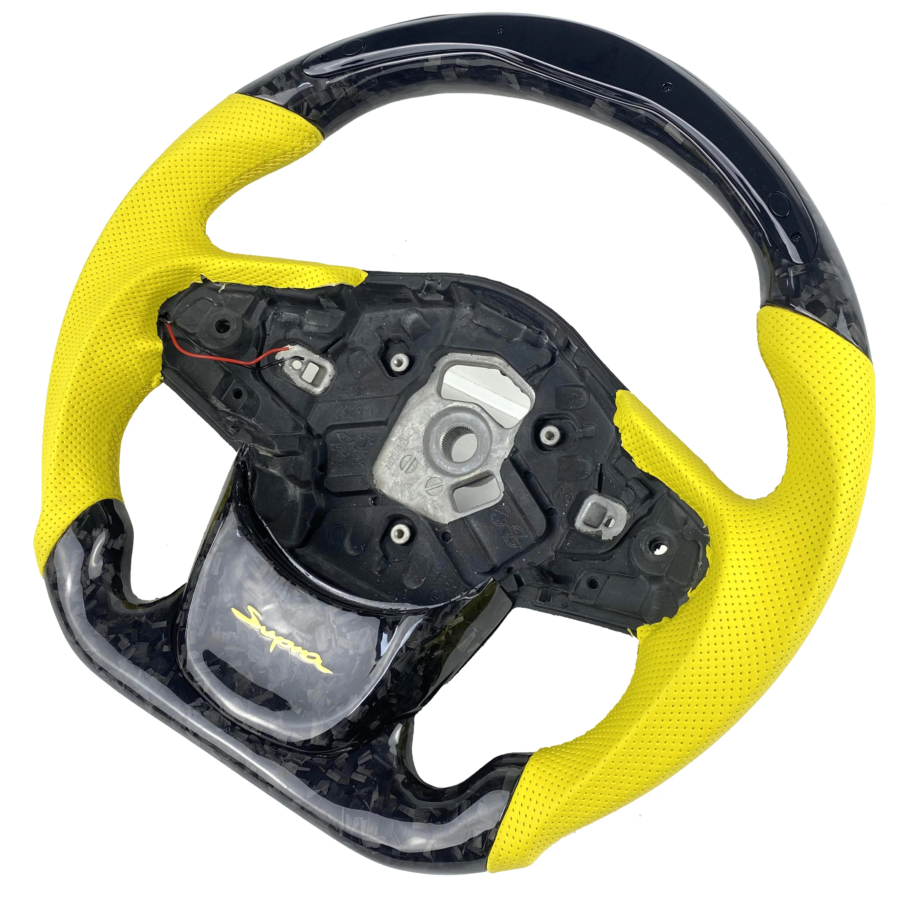 Customized carbon fiber steering wheel for Toyota Supra A90 GR MK5 2019 2020 2021 2022 yellow leather LED display screen