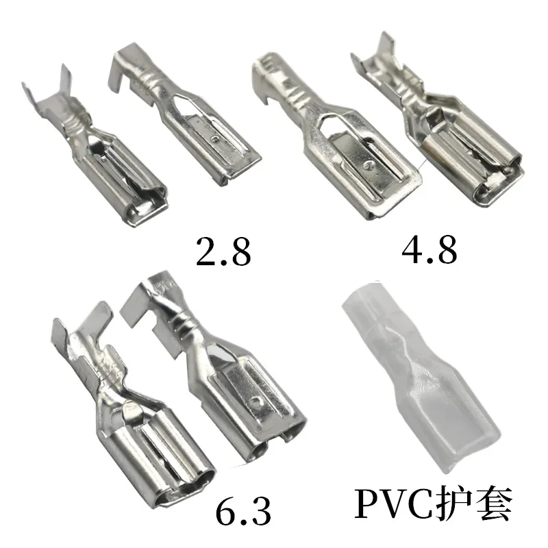 50Sets Female Spade Connector 2.8 /4.8 /6.3mm Crimp Terminal with Insulating Sleeves For Terminals 22-16AWG
