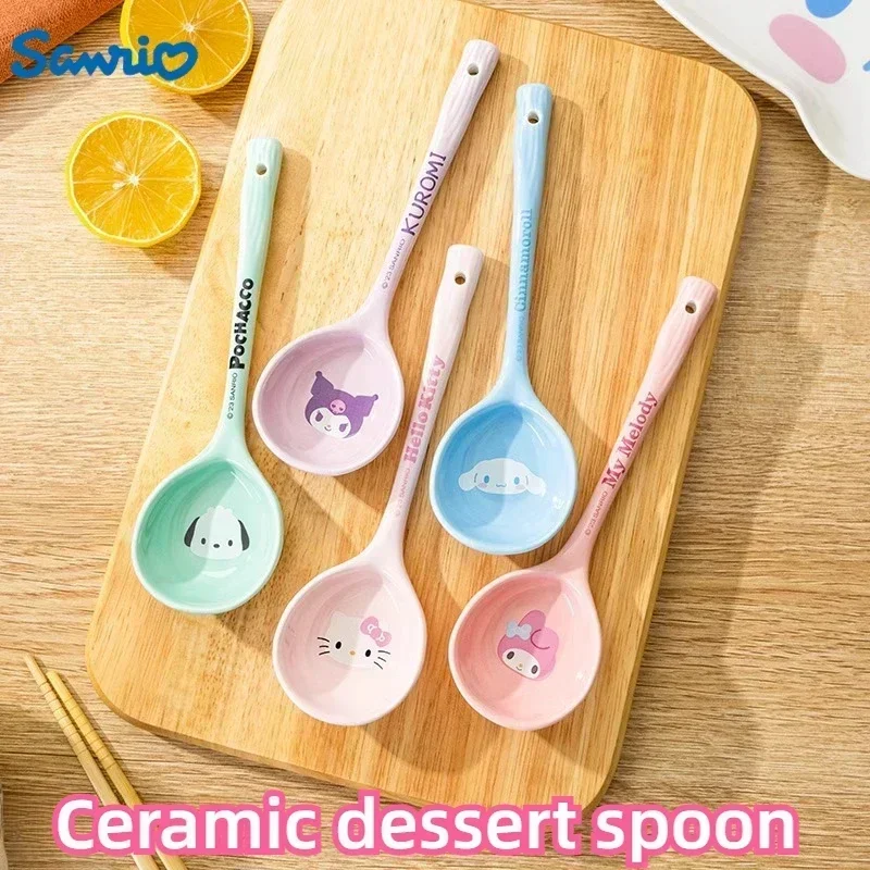 Nueva cuchara de postre Sanrio Kawaii my melody, mini cuchara de cocina de dibujos animados para niña, cuchara de cerámica, vajilla para el hogar, periféricos de animé