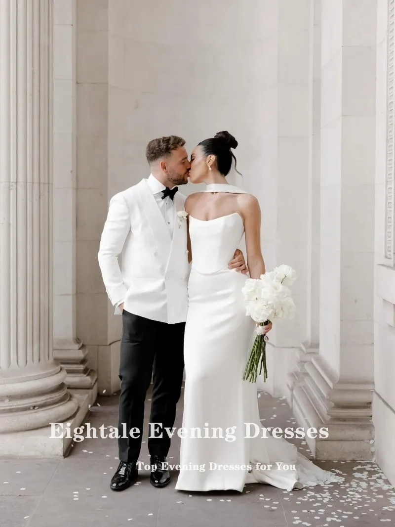 Eightale árabe vestidos de casamento personalizado colher branco marfim sem costas sereia muçulmano vestido de noiva robe de mariée