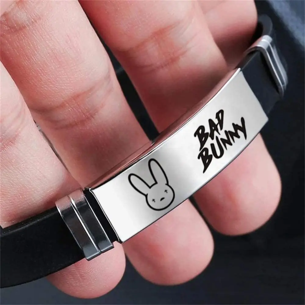 Fashion Puerto Rican Singer Bad Bunny Stainless Steel Bangle Bracelets Men Women Wrist Band Jewelry