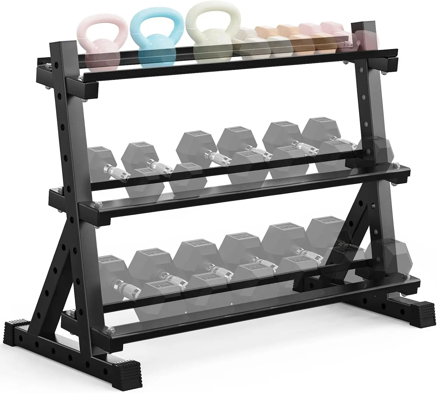 Dumbbell Kettlebell Rack Three Tier Storage Stand Weight Capacity 1000 Pounds