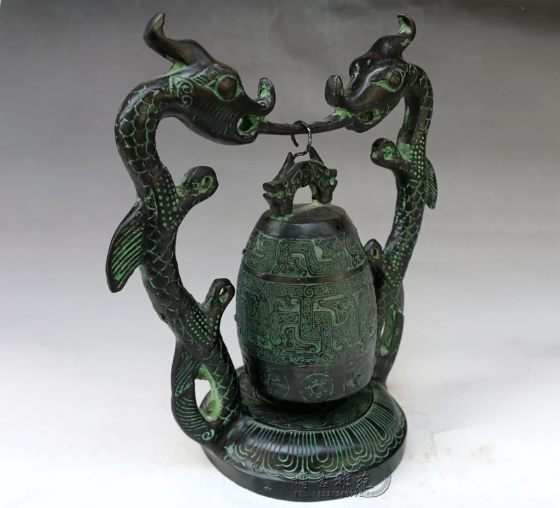 Antique bronze ware double dragon bell Bianzhong of Marquis handicraft furniture copper room decoration kawaii accessories