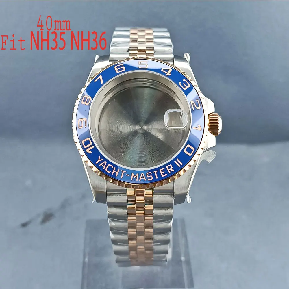 40mm NH series 35 36 Silver Rose Watch case 316L Stainless steel sapphire glass 10bar waterproof Jubilee Band 120 click bezel