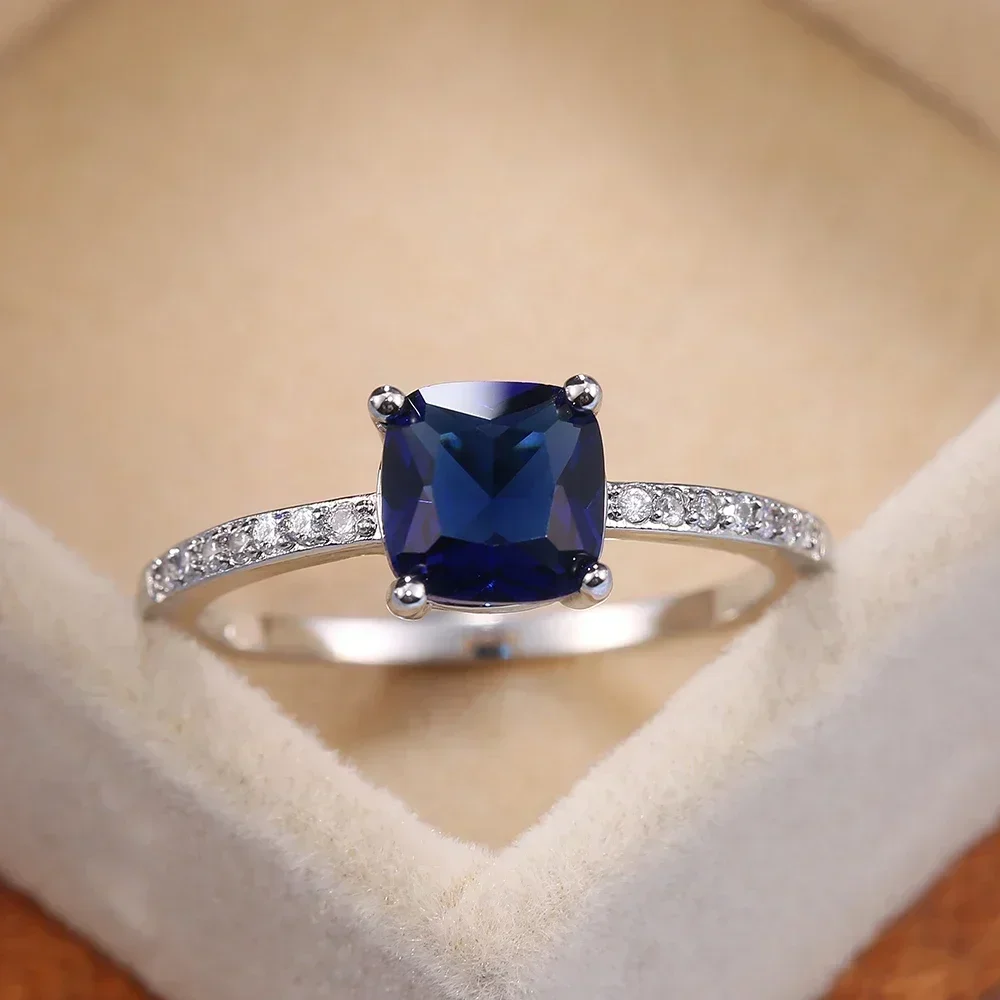Huitan Blue Series Women Ring 4 Color Available Engagement  Jewelry Sliver Plated Simple Wedding  Anniversary Gift