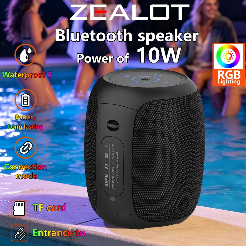 ZEALOT-S53 Portable Bluetooth Speaker 10 Hours 10W Super Loud Sound Bluetooth Speaker IPX6 Waterproof For Phone TF Card USB