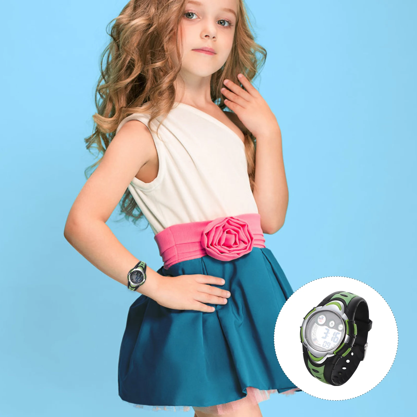 -276 Waterproof Children Digital Sports Watch Boys Girls Adjustable Rubber Band LED Display Date Alarm Stopwatch Green