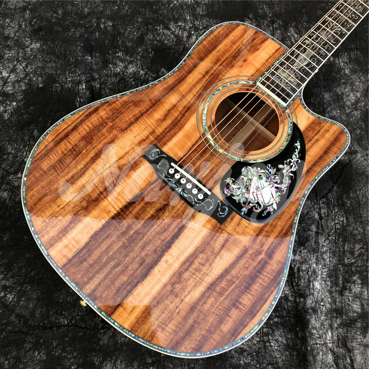 All Koa Wood 41 Inch D Type Cutaway Acoustic Guitar Abalone Inlay Ebony Fingrerboard Electric Guitar